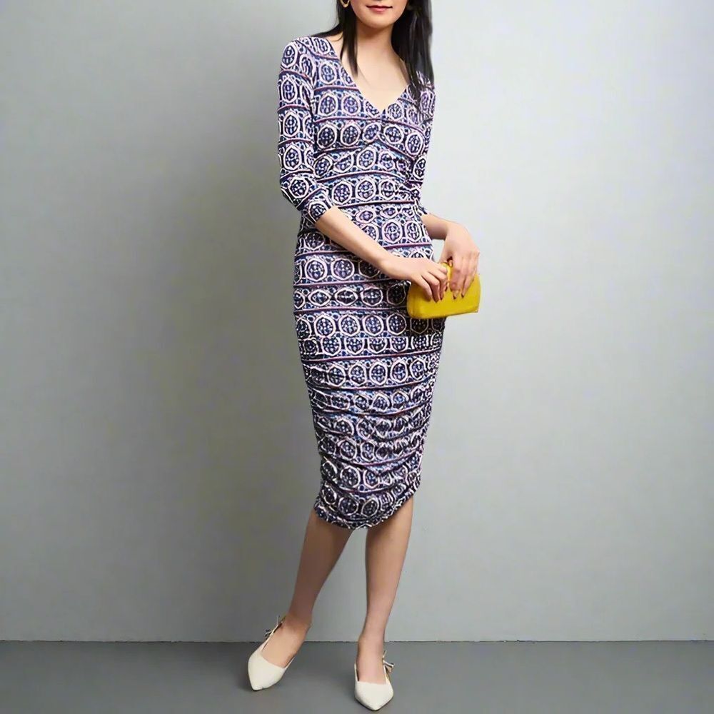 Anthropologie Moulinette Soeurs Medea Ruched Dress – Geometric Print, Sz M